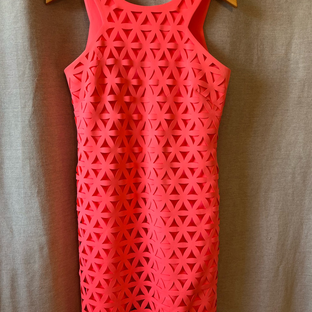 Lilly Pulitzer Bright Mango Pink Sun Ray Daisy Laser Cut Mini Dress